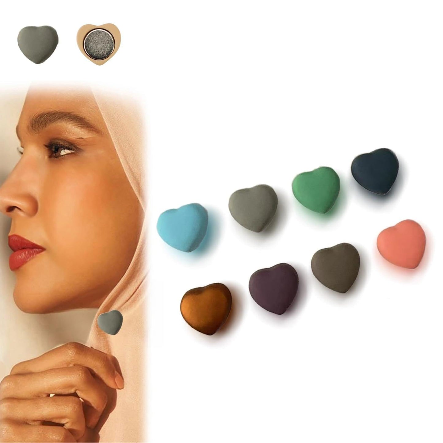 Pack of 4 Pcs Decent Heart Shape Imported Quality Premium Strong Hijab Magnetic Pins No Snag Multi Use