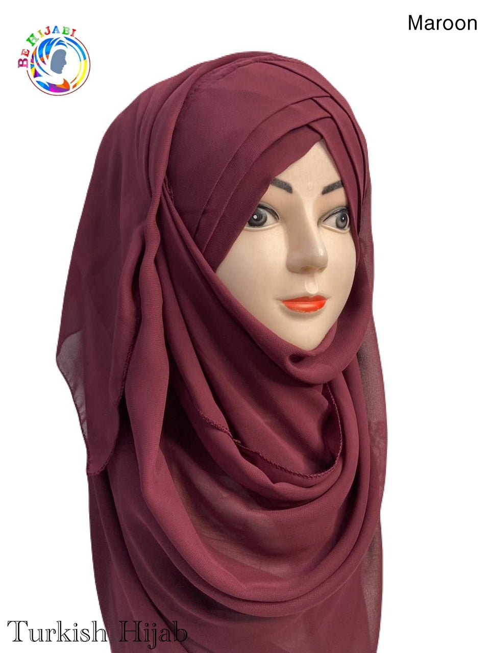 Turkish Scarf Chiffon Layer instant Ready To Wear Color Maroon