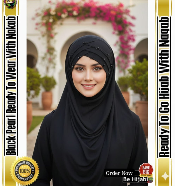 Pearl Turkish Hijab Cotton jersey Color Black