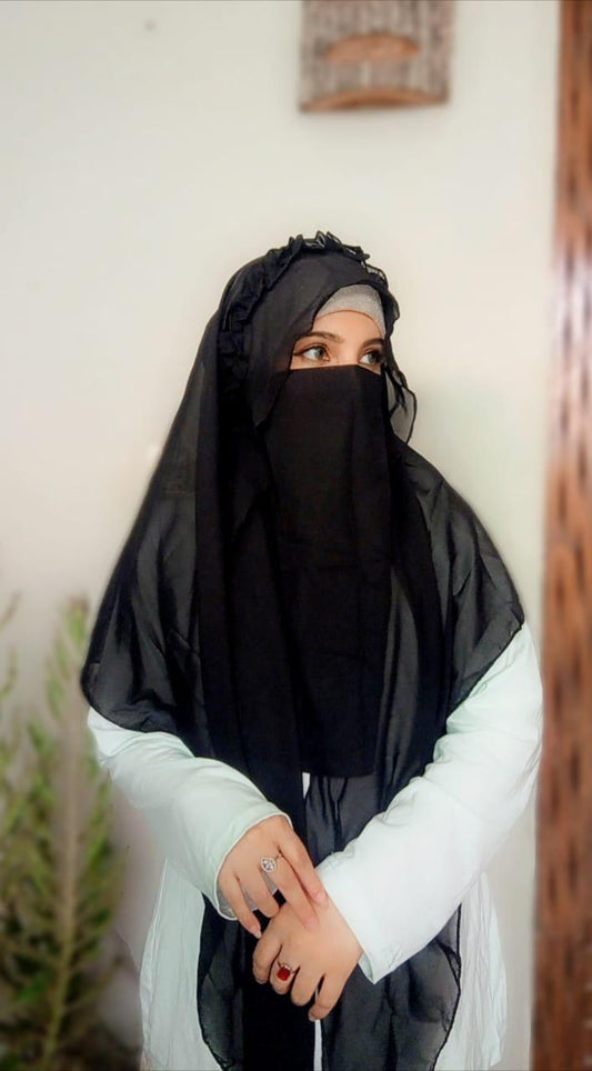 Princess Hijab | Ready To Wear Crown Hijab | 2 Pcs Color Black