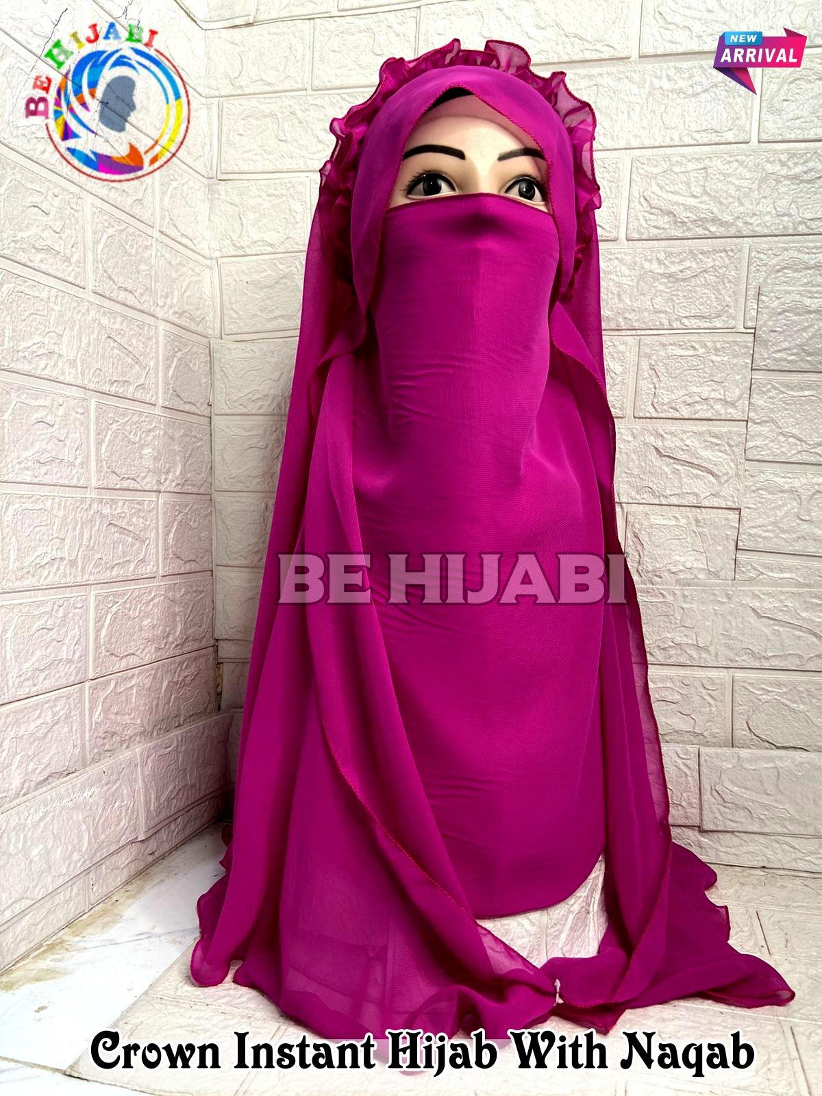 Princess Hijab | Ready To Wear Crown Hijab | 2 Pcs Color Shocking Pink