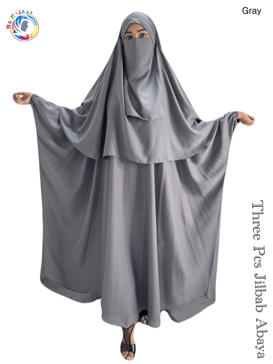 3 Piece Jilbab set Color Gray