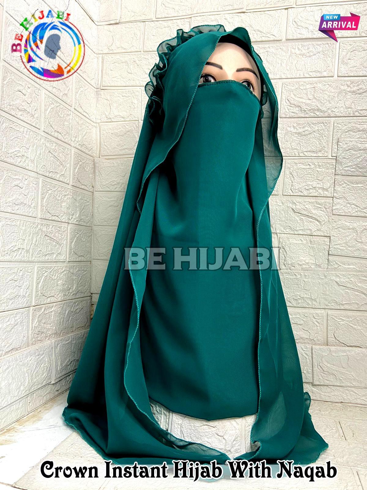 Princess Hijab | Ready To Wear Crown Hijab | 2 Pcs Color Bottle Green