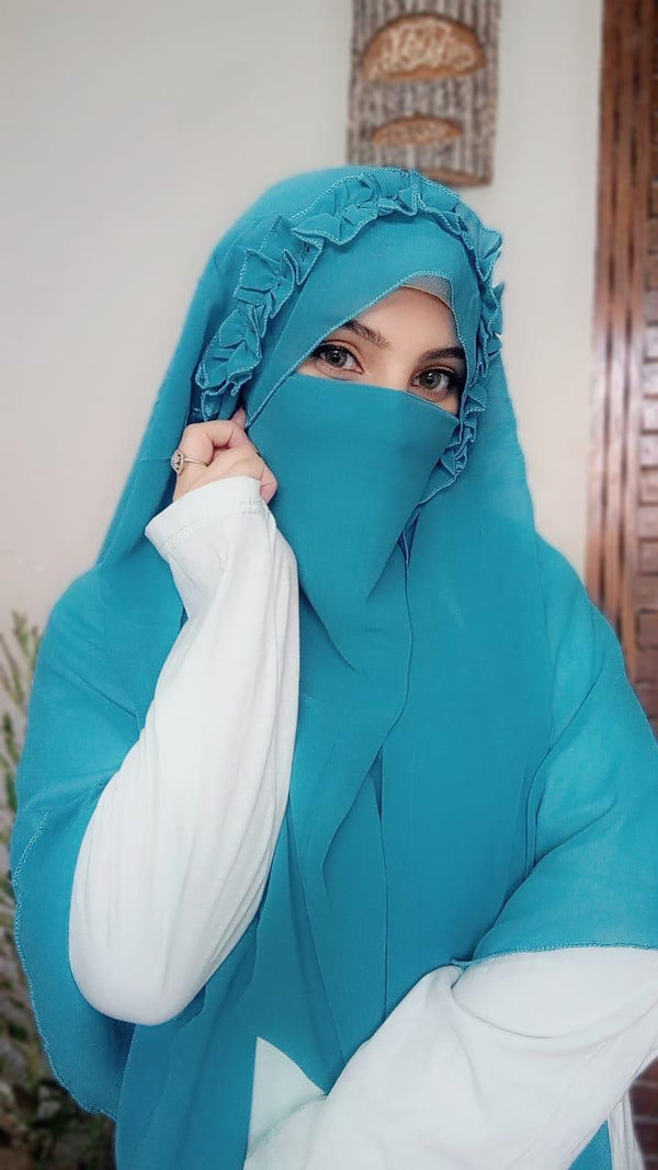 Princess Hijab | Ready To Wear Crown Hijab | 2 Pcs Color Blue