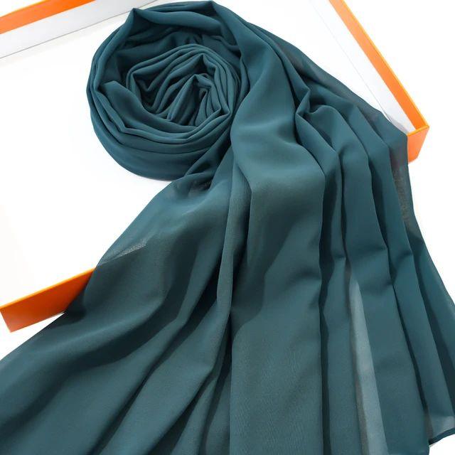 Plain Georgette Chiffon Scarves Color Teal Blue