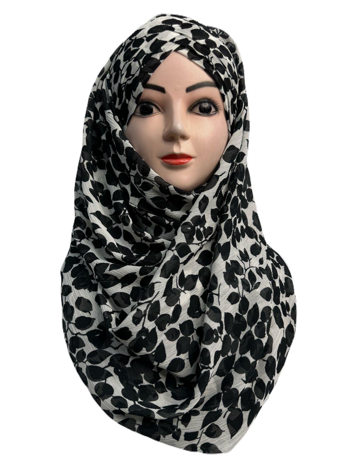 Printed Chiffon Turkish Ready to Wear Hijab Black & White