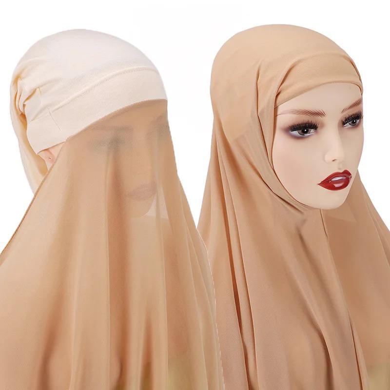 Hijab with Undercap Attached Chiffon Hijab Scarf Instant Hijab Color Skin