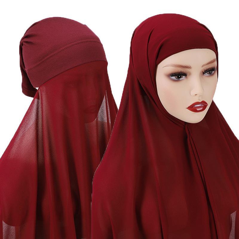 Hijab with Undercap Attached Chiffon Hijab Scarf Instant Hijab Color Maroon