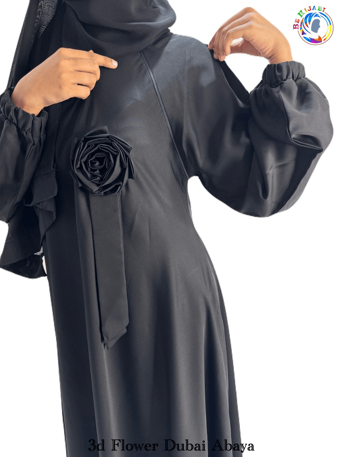 3d Flower Dubai Abaya Black