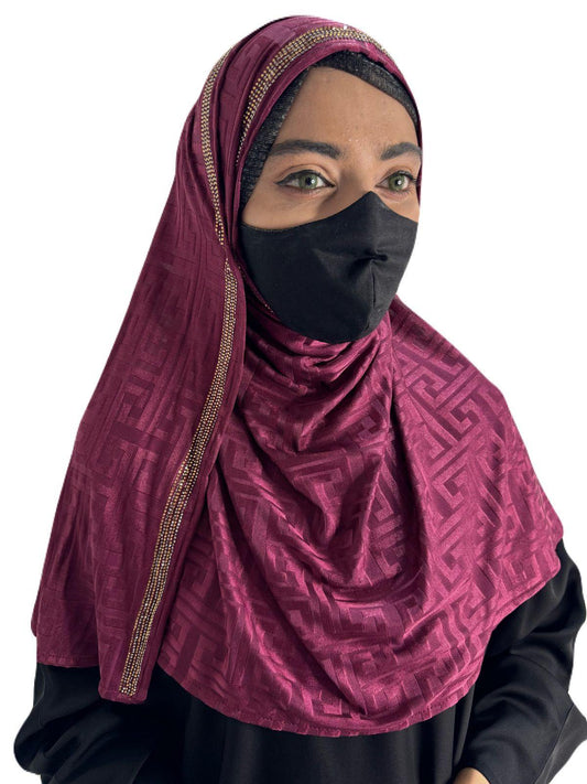 Self Design Silky Jersey Hijabs Maroon