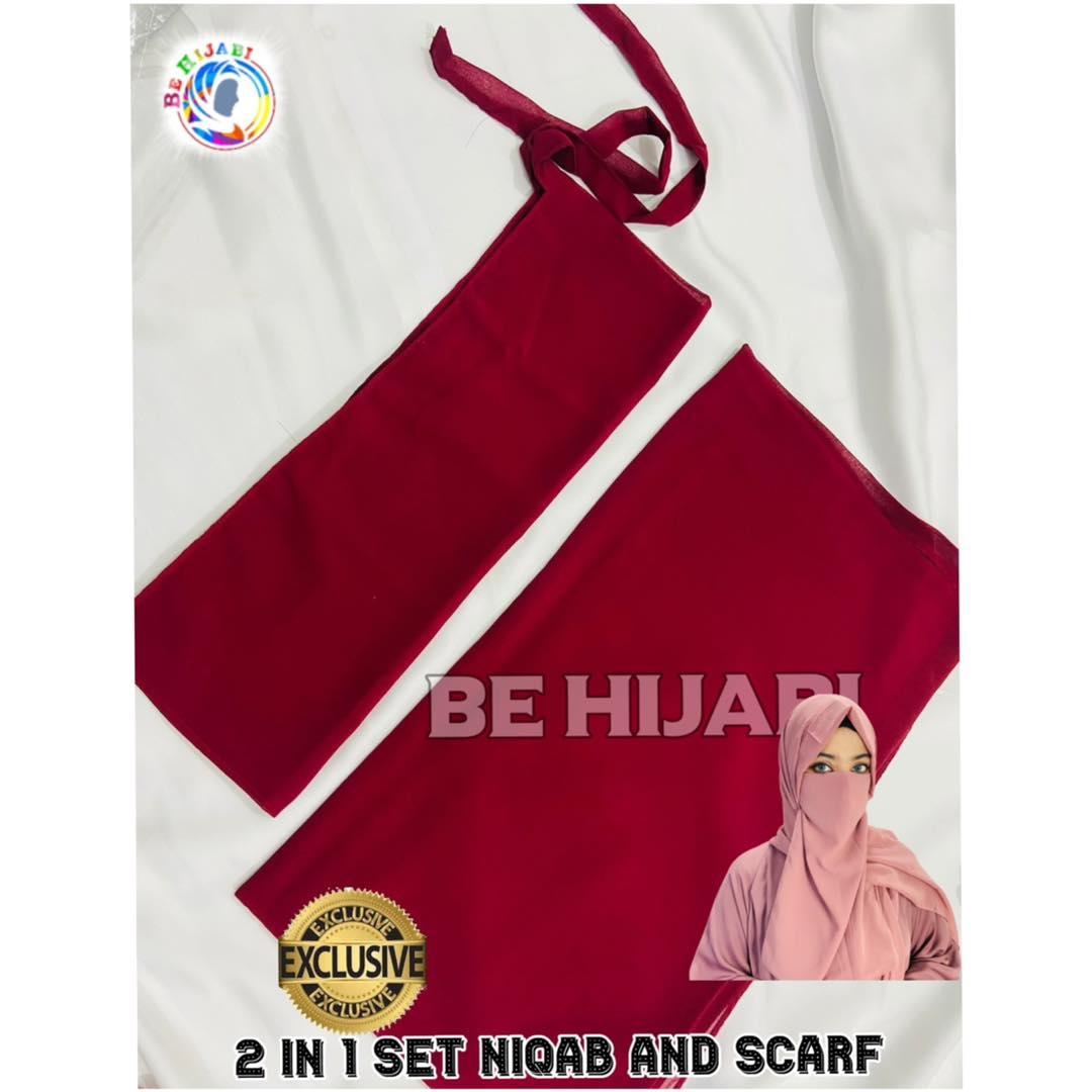 2 Pcs Hijab & Niqab Set Color Maroon