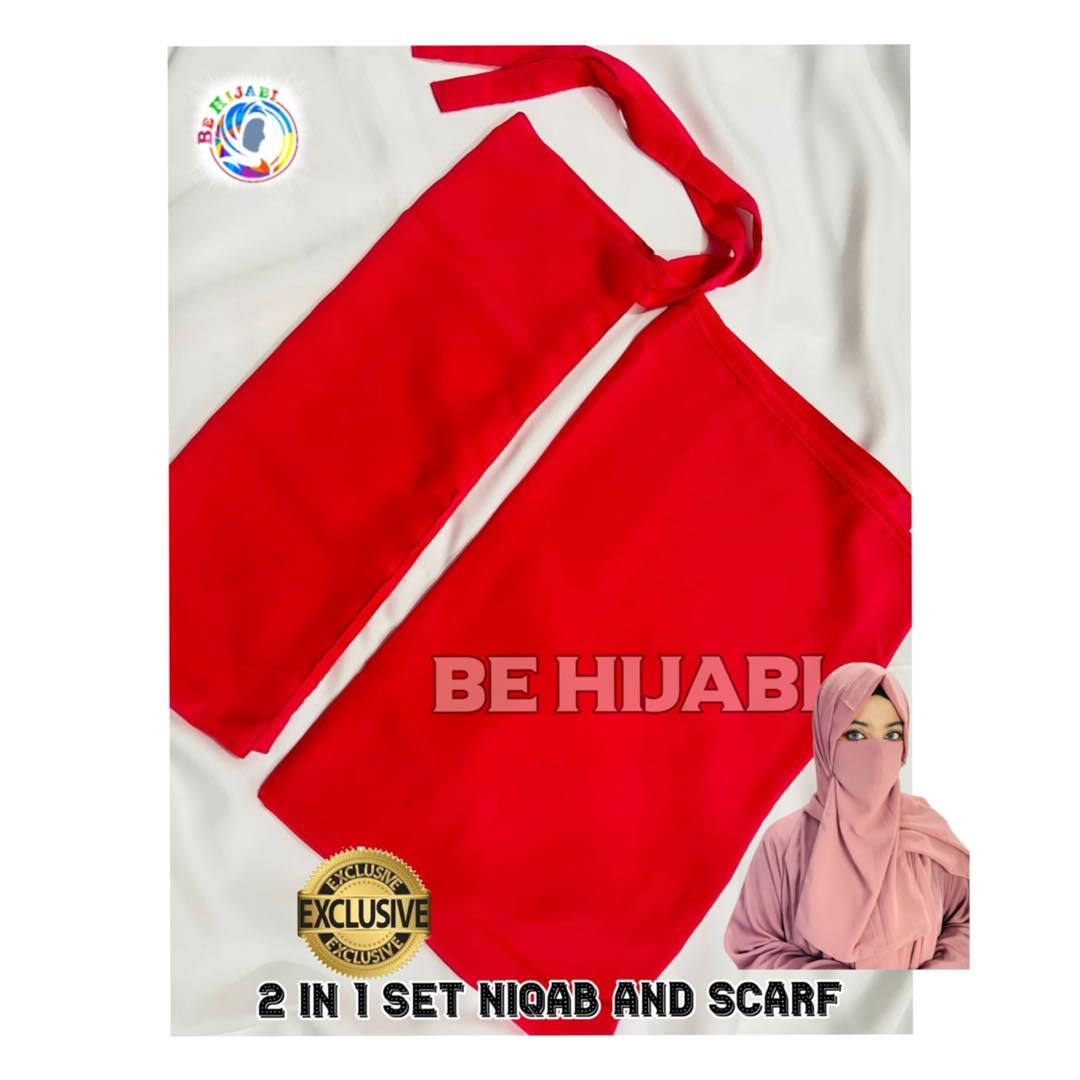 2 Pcs Hijab & Niqab Set Color Red