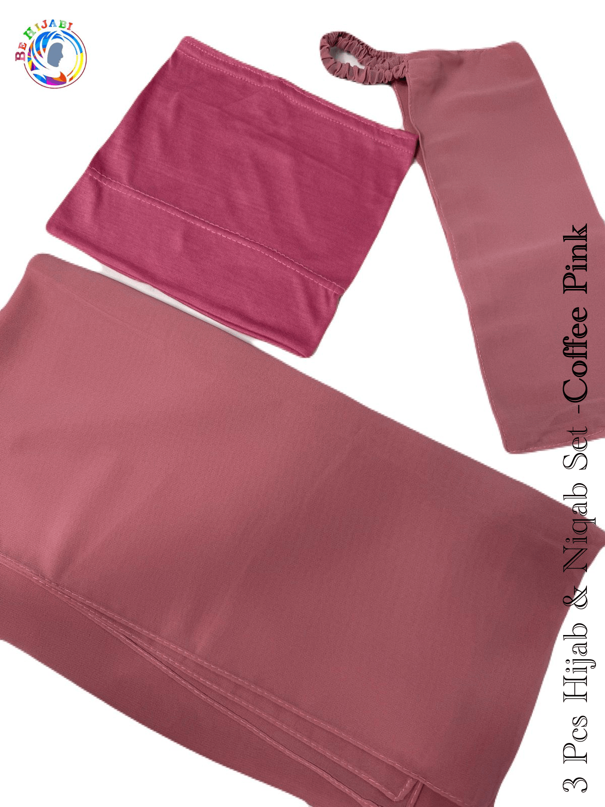 3 Pcs Hijab & Niqab Set Color Pink