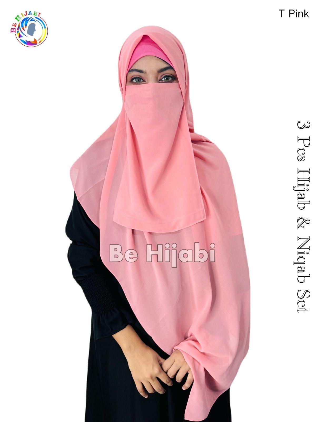 3 Pcs Hijab & Niqab Set Color T Pink