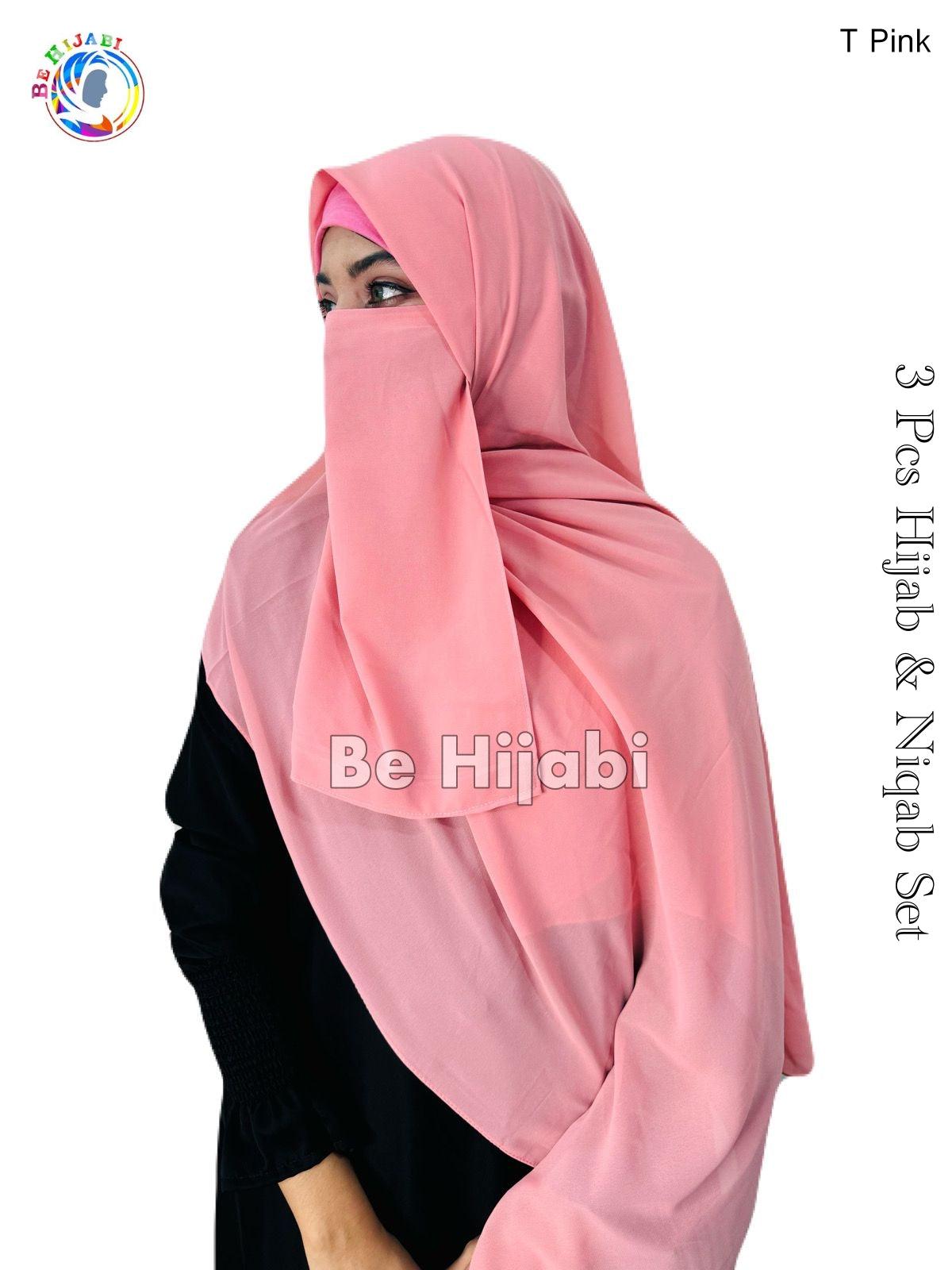 3 Pcs Hijab & Niqab Set Color T Pink