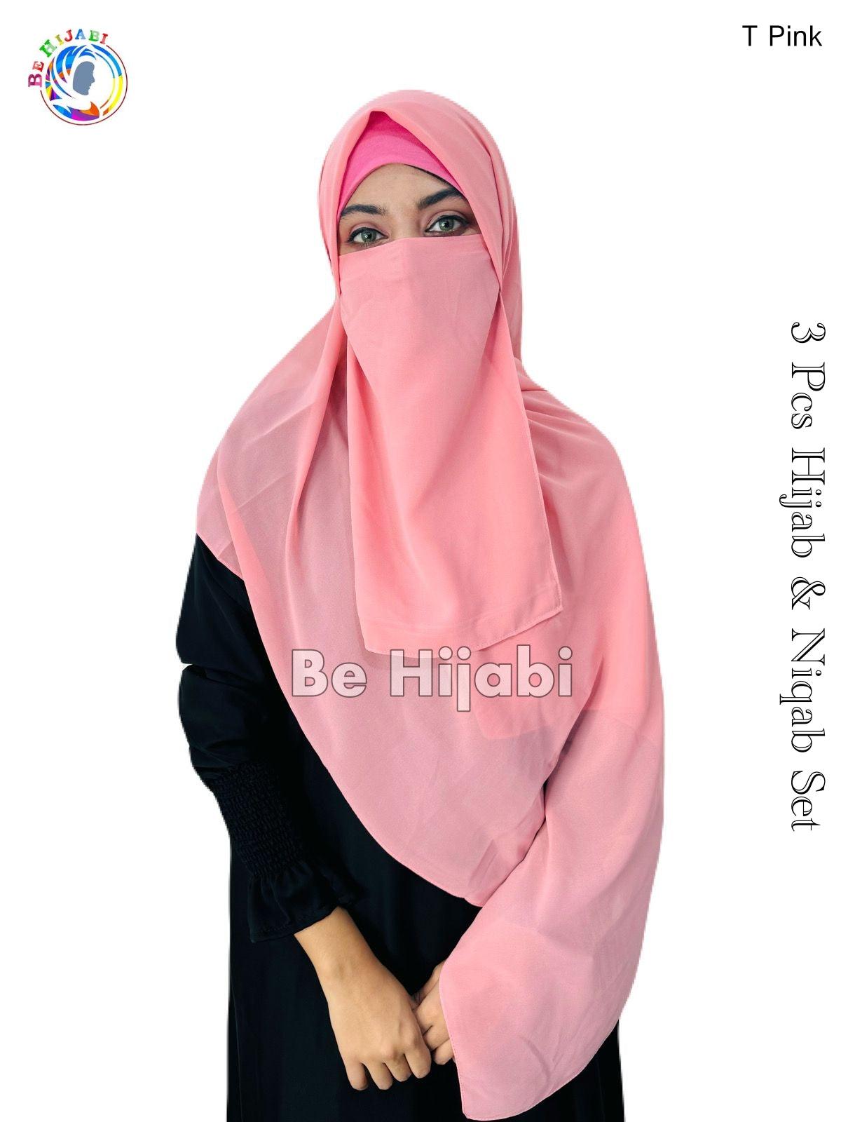 3 Pcs Hijab & Niqab Set Color T Pink