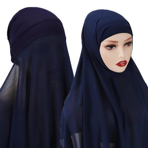 Hijab with Undercap Attached Chiffon Hijab Scarf Instant Hijab Color Navy Blue