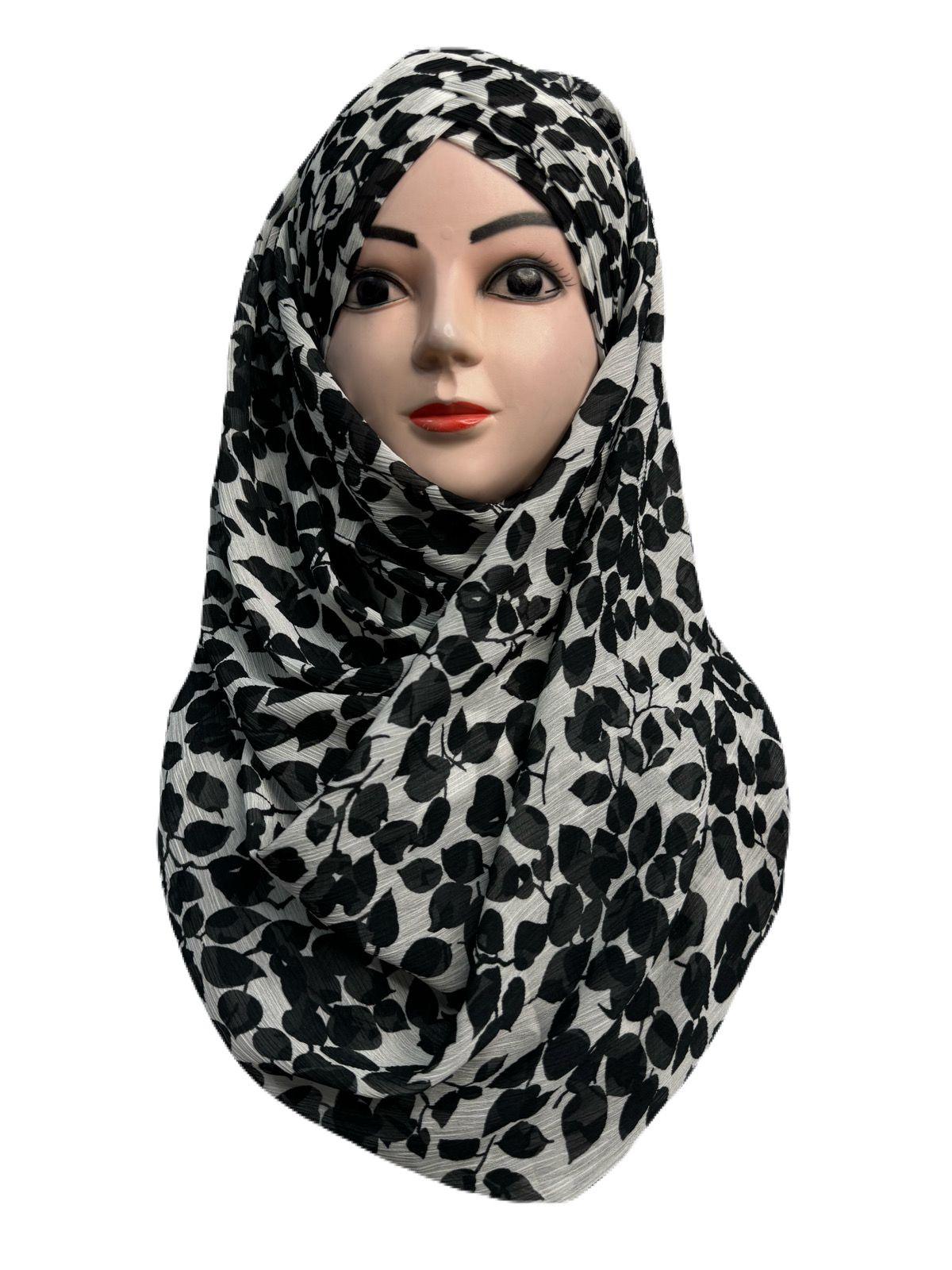 Printed Chiffon Turkish Ready to Wear Hijab Black & White