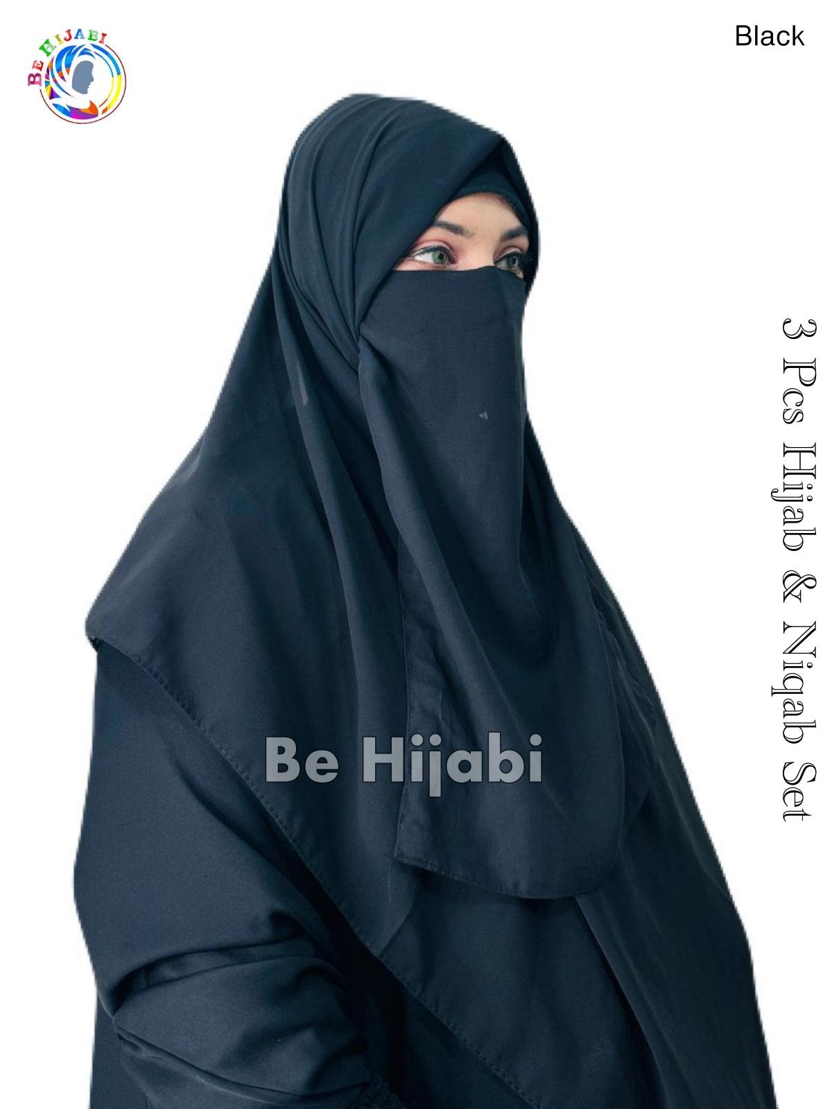 3 Pcs Hijab & Niqab Set Color Black