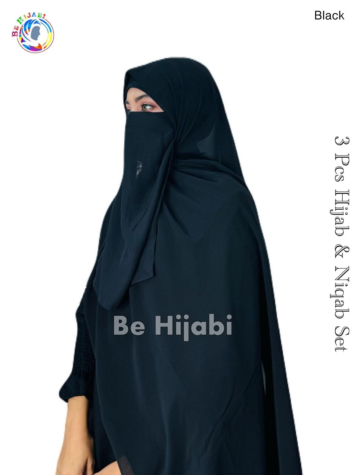 3 Pcs Hijab & Niqab Set Color Black