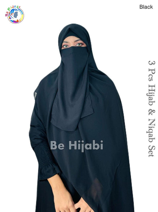 3 Pcs Hijab & Niqab Set Color Black