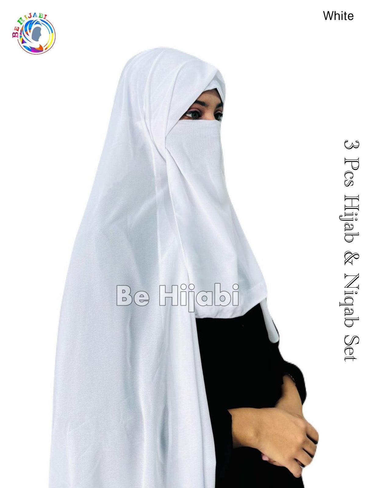 3 Pcs Hijab & Niqab Set Color White