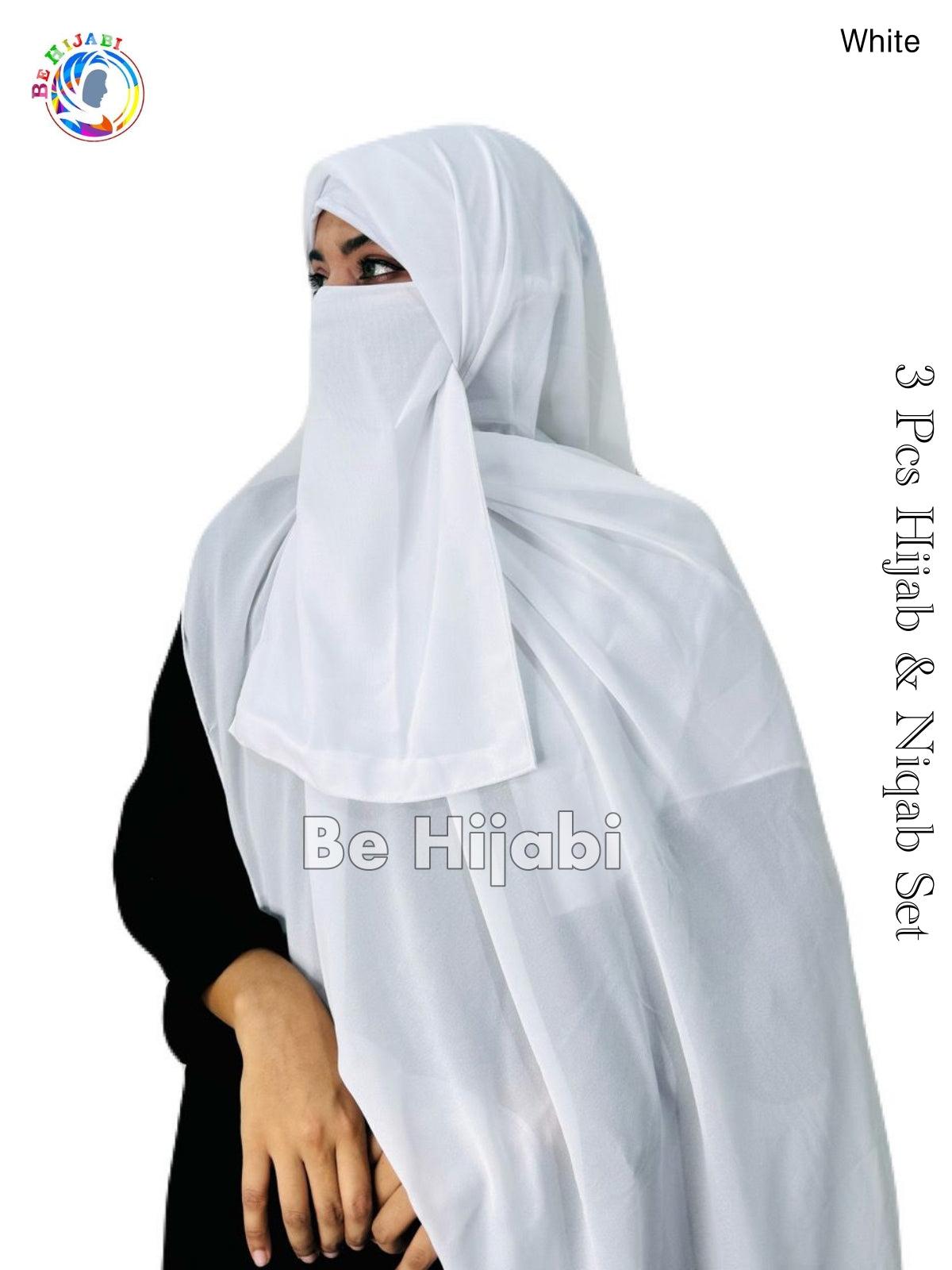 3 Pcs Hijab & Niqab Set Color White