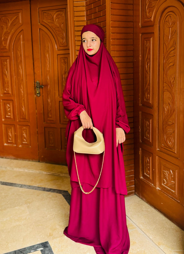 Three Piece Jilbab Color Dark Maroon
