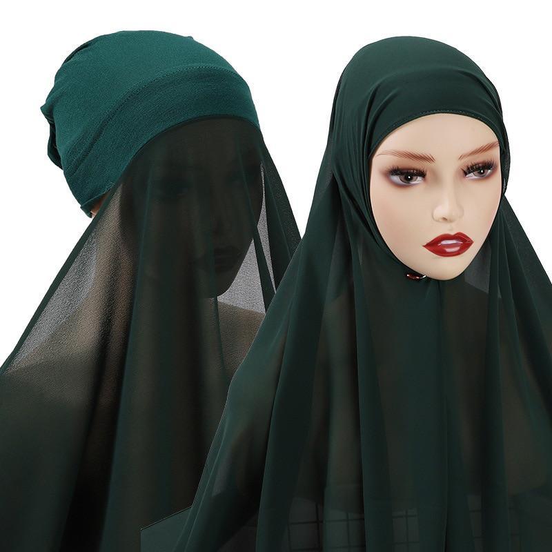 Hijab with Undercap Attached Chiffon Hijab Scarf Instant Hijab Color Green