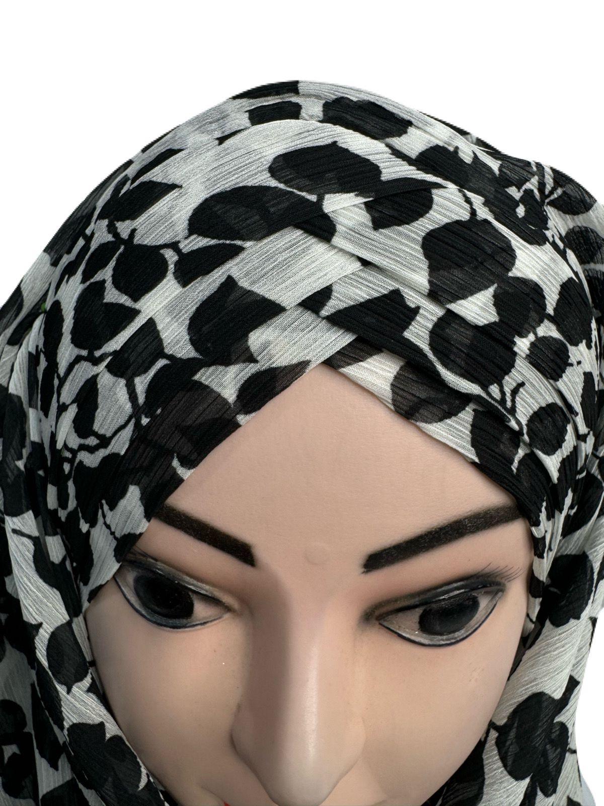 Printed Chiffon Turkish Ready to Wear Hijab Black & White