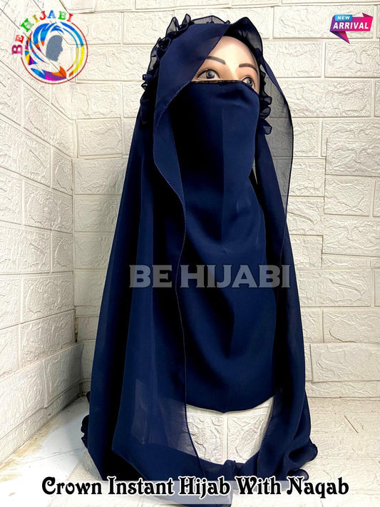 Princess Hijab | Ready To Wear Crown Hijab | 2 Pcs Color Navy Blue