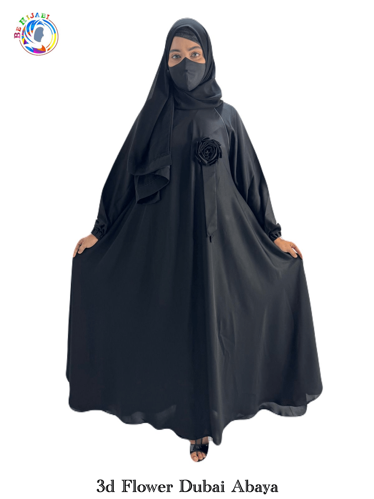 3d Flower Dubai Abaya Black