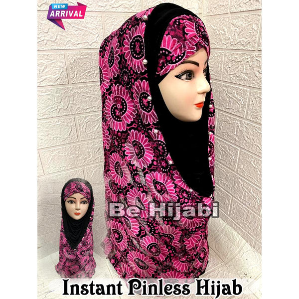 Luxury Pinless Instant Scarf With inner Cap  Color Shocking Pink