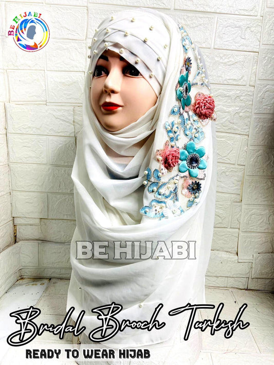 Bridal Turkish Hijab Multi White