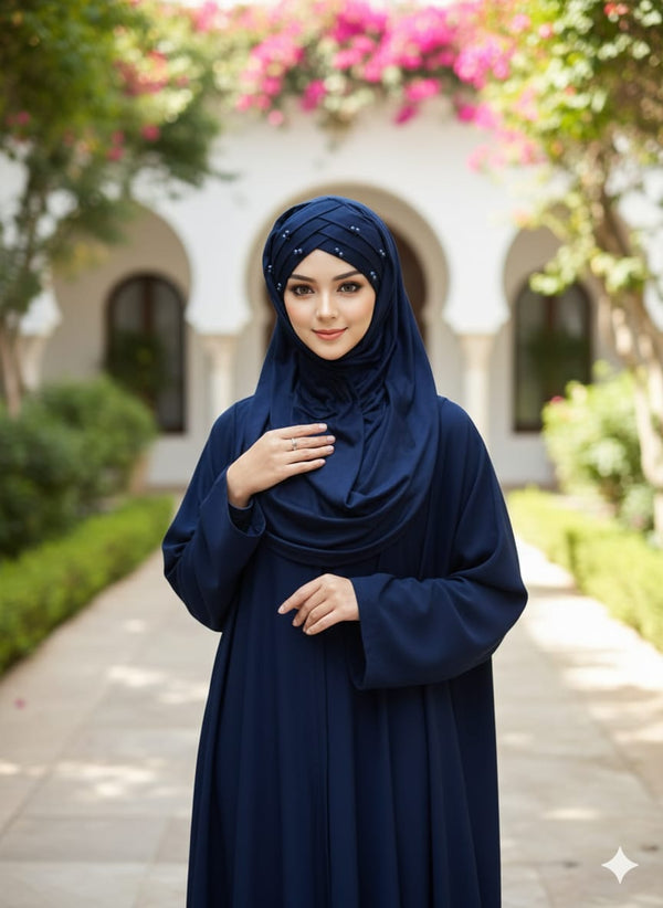 Pearl Turkish Hijab Cotton jersey Color Navy Blue