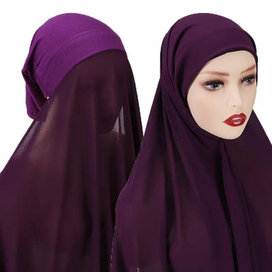 Hijab with Undercap Attached Chiffon Hijab Scarf Instant Hijab Color Purple