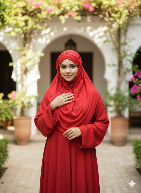 Pearl Turkish Hijab Cotton jersey Color Red