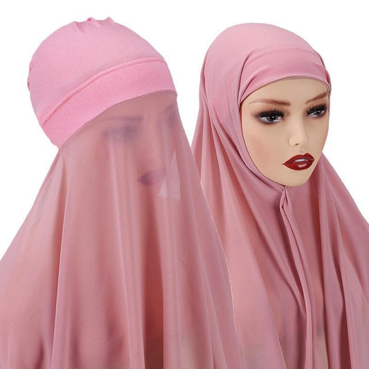 Hijab with Undercap Attached Chiffon Hijab Scarf Instant Hijab Color Tea Pink