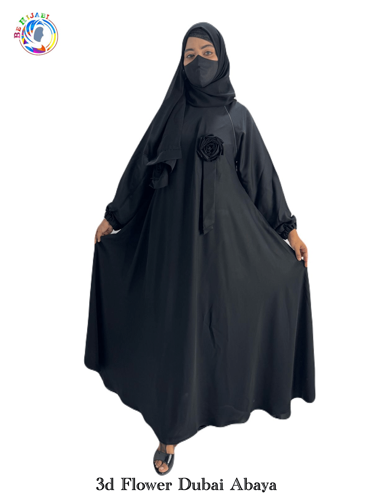 3d Flower Dubai Abaya Black