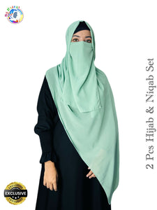 2 Pcs Hijab & Niqab Set Color Apple Green