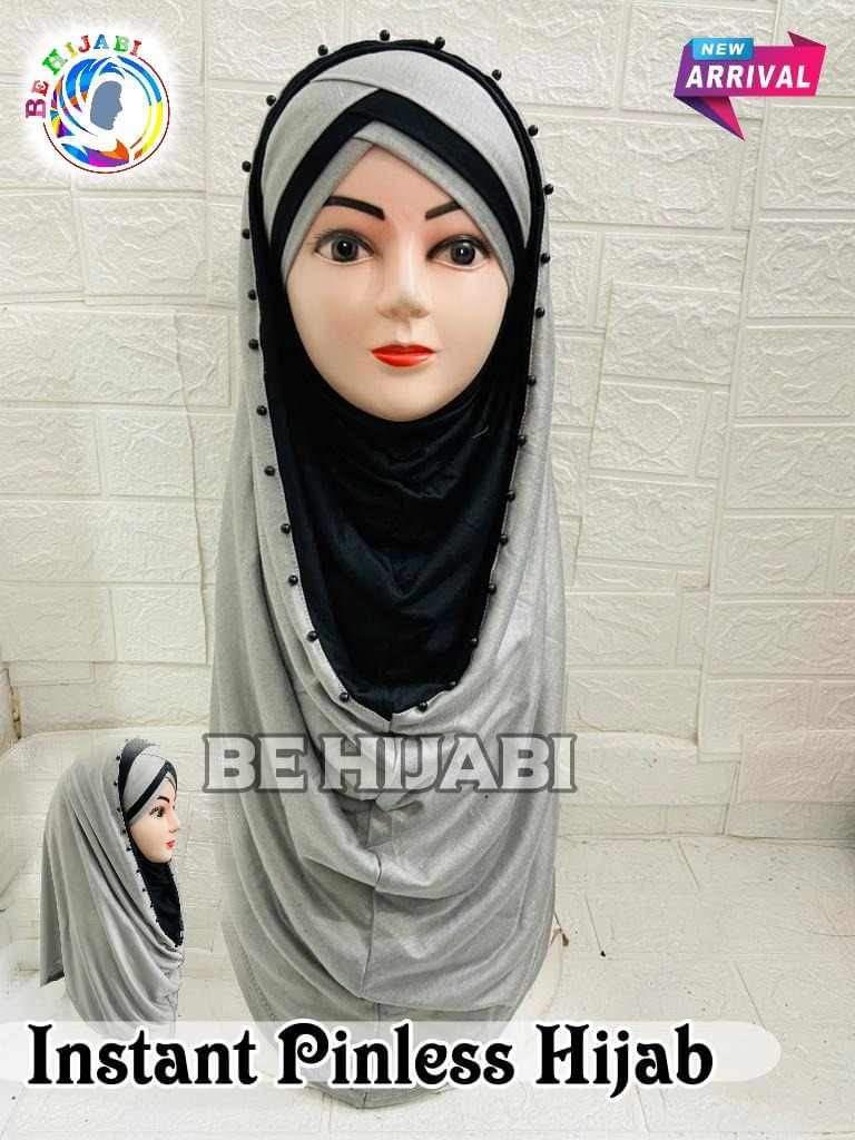 Pin less Hijab Grey Black