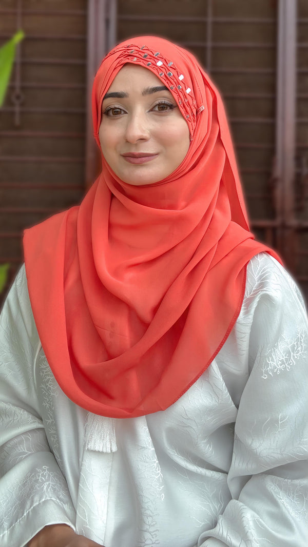 Mirror Turkish Ready To Wear Hijab Color Orange