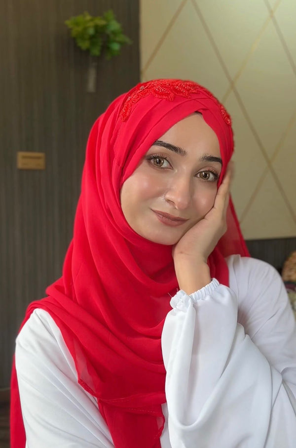 Cutwork Ready to Wear Hijab Color - Red