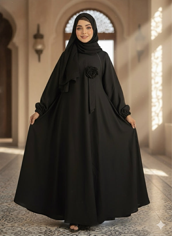 3d Flower Dubai Abaya Black