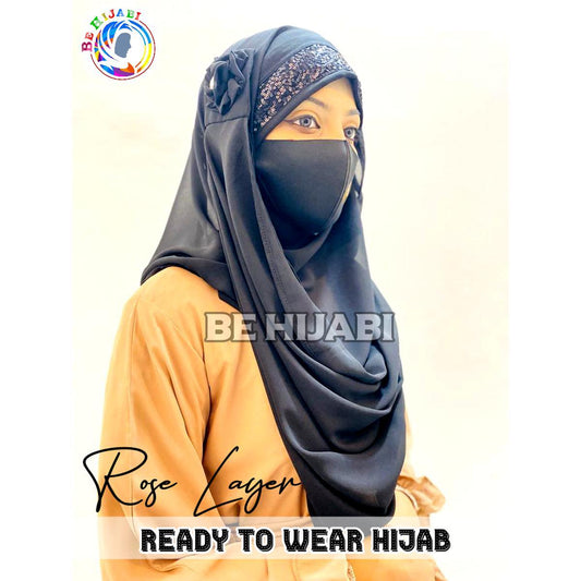 Black Rose Layer Hijab Ready To Wear