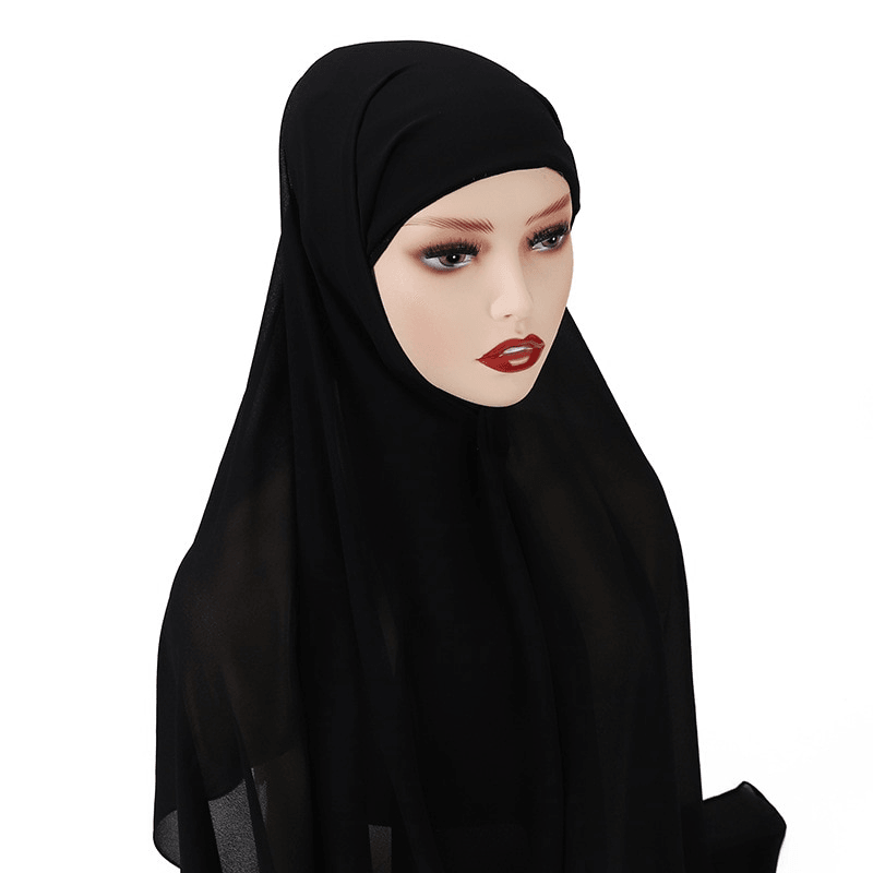 Hijab with Undercap Attached Chiffon Hijab Scarf Instant Hijab Color Black