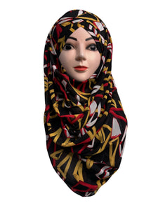 Printed Chiffon Turkish Ready to Wear Hijab Black & Red