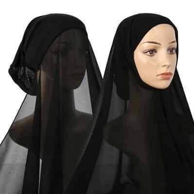 Hijab with Undercap Attached Chiffon Hijab Scarf Instant Hijab Color Black