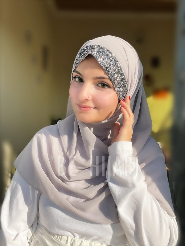 Bridal Attach Cap Hijab Color Grey