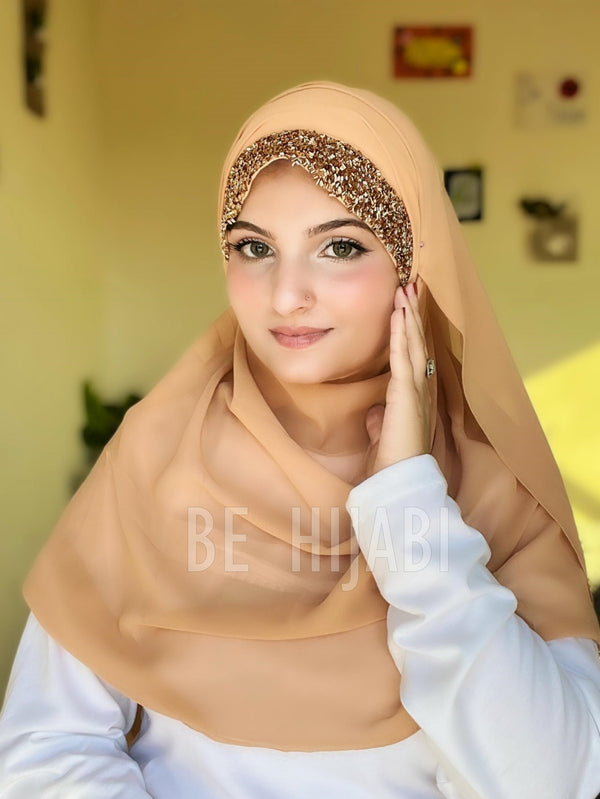 Bridal Attach Cap Hijab Color Skin Gold